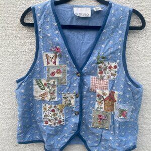 Cottagecore Grandma Denim Embroidered Vest